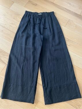 Zara Black Linen Wide-Leg Pull-On Pants